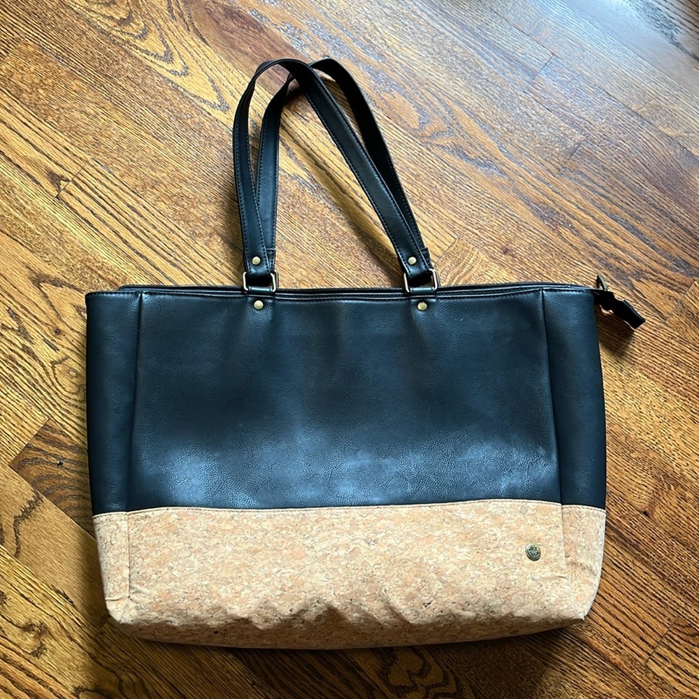 Fair trade Black Cork shoulder Tote Laptop Bag Large